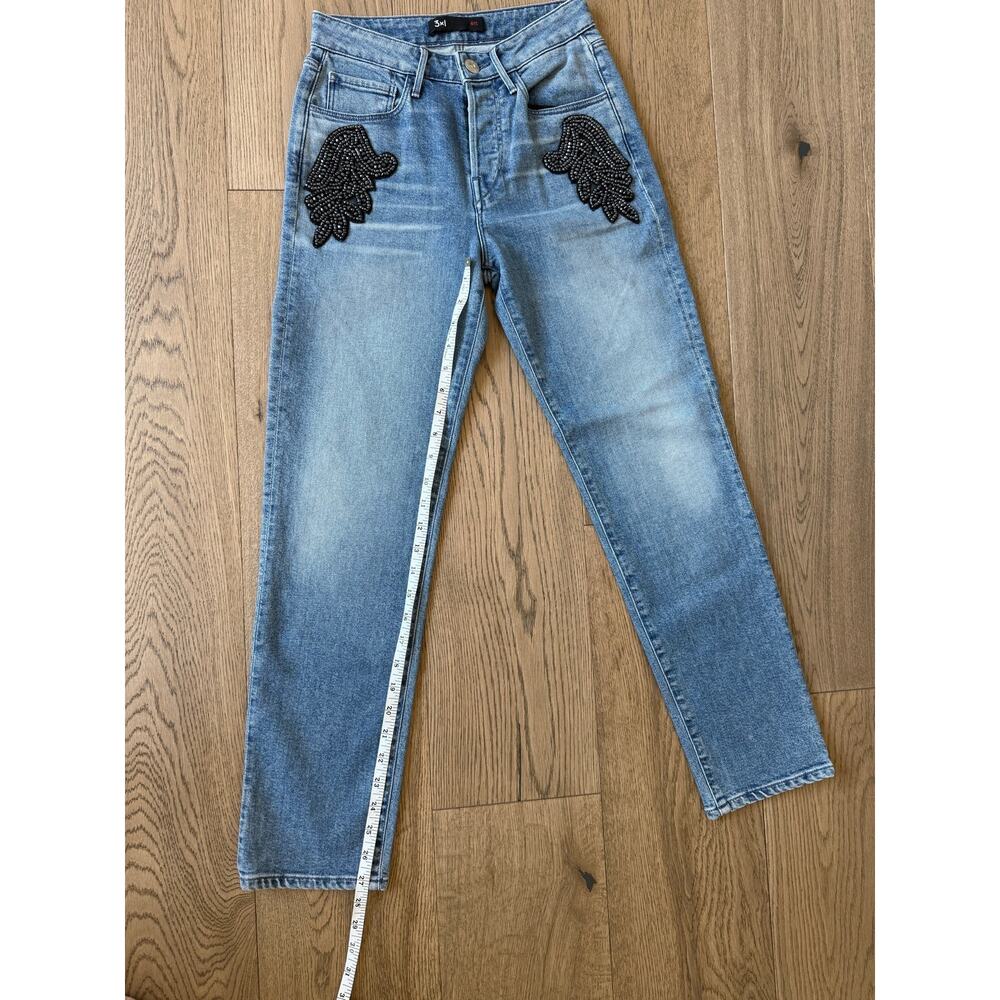 3x1 NYC Burke Beaded Boyfriend Jeans Sz 26 Made USA Light Wash Designer Denim - Picture 5 of 9